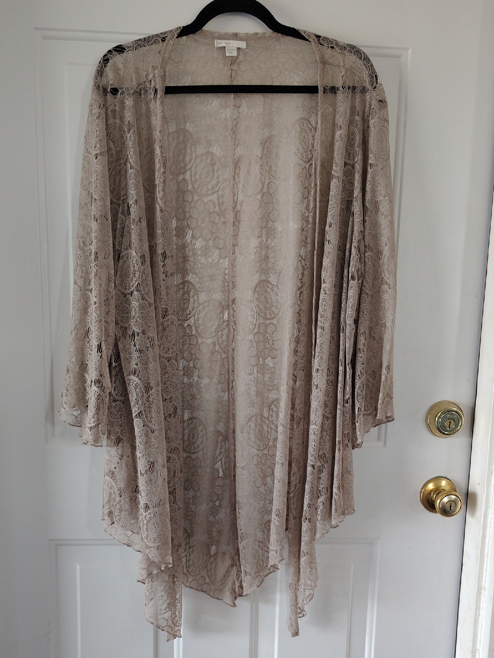 Beautiful Beige Lace Kimono Cardigan - Sheer Floral Draped Cover-Up
